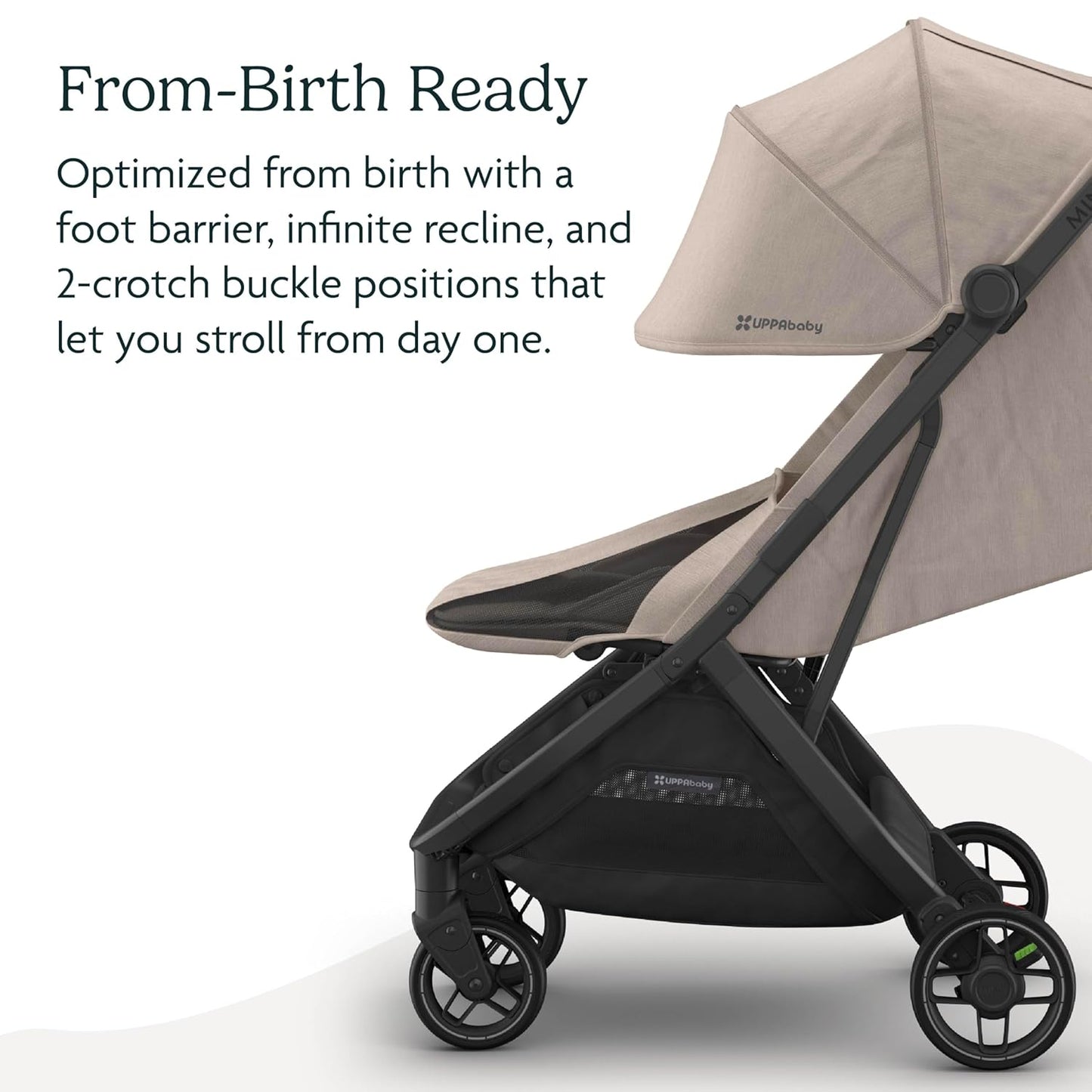 UPPAbaby Minu V3 Travel Stroller | Lightweight + Compact Design | One-Hand Fold + Unfold | from Birth + Overhead Compatible | Evelyn (Meadow Green/Carbon Frame/Chestnut Leather)