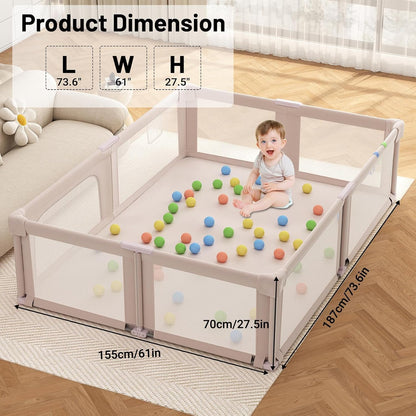 Foldable Playpen for Babies and Toddlers, 51" Portable Play Pen with Mat and Ocean Balls, Play Yard with with Visible Mesh for Inddor and Outdoor, No Assembly Required, Dark Gray