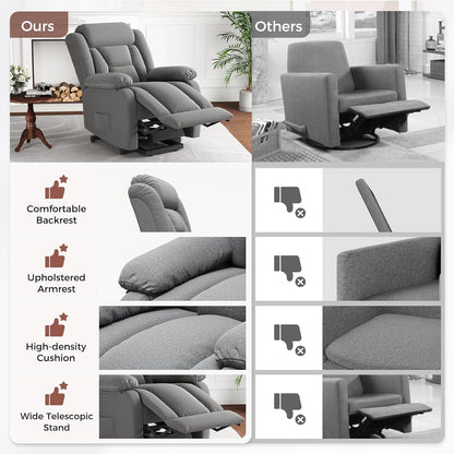 Amopatio Swivel Glider Recliner for Indoor, Nursery Rocker Chair Upholstered Single Sofa with Side Pockets and Footrest for Living Room Bedroom