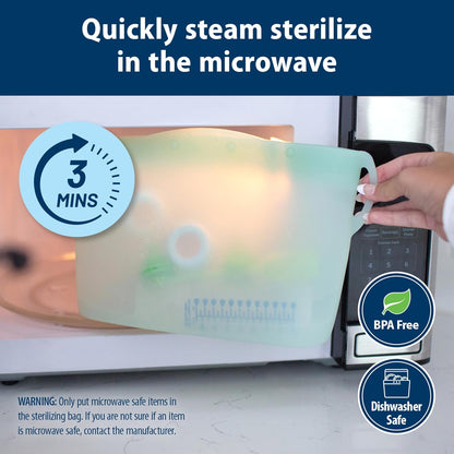 Dr. Brown's Microwave Steam Sterilizer Bag for Baby Bottles, Breast Pump Parts & Other Toddler Accessories, 100% Silicone, Reusable Sterilizing Bag
