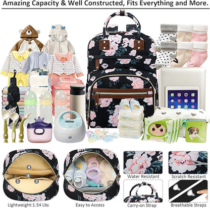 Tenot Diaper Bag Backpack Tote for Women Large Capacity with Insulated Pockets Multifunctional Diaper Bags For Baby Girl Boy Waterproof Baby Bags, Maternity Bag Black Pink Floral | Multifunctional, Diaper Bags, Waterproof, Baby Bags, Maternity Bag