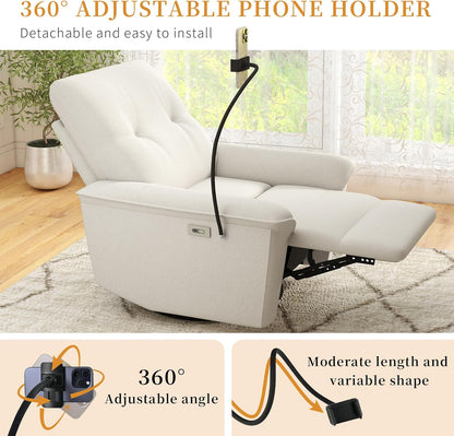 Power Swivel Rocker Recliner Chair for Nursery, Upholstered Glider Rocking Chair with Phone Holder,USB Ports, Small Recliners for Small Spaces Living Room, Bedroom