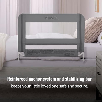 Dream On Me Lightweight Mesh Security Adjustable Bed Rail for Toddler, Breathable Mesh Fabric, Suitable for All Types of Beds, Reinforced Anchor System Bed Guard Rail, Grey
