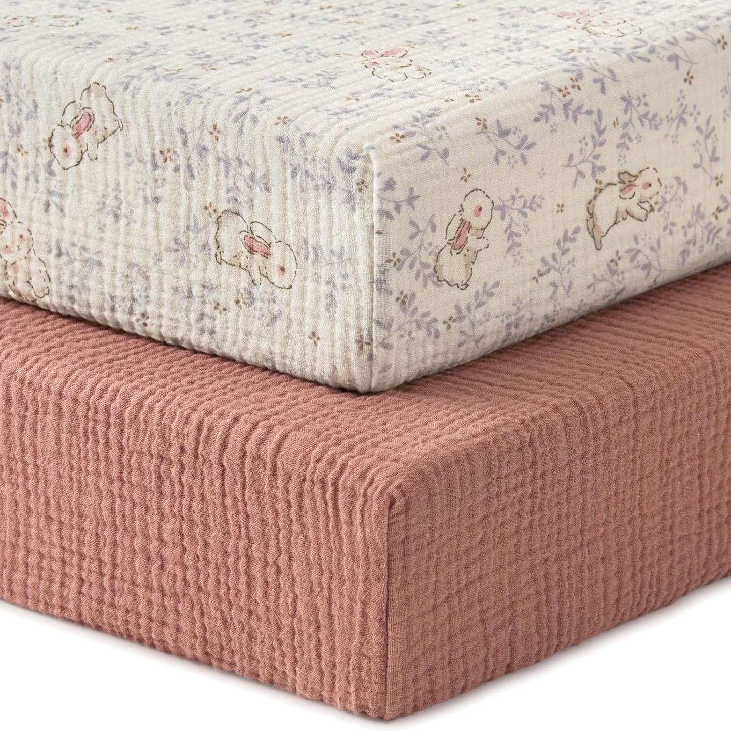 Blissful Diary Muslin Bassinet Sheets for Baby Girls Boys, Boho Soft Cotton Fitted for Oval Hourglass Rectangle Mattress, 2 Pack(Sunshine&Brown)