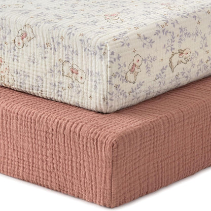 Blissful Diary Muslin Bassinet Sheets for Baby Girls Boys, Boho Soft Cotton Fitted for Oval Hourglass Rectangle Mattress, 2 Pack(Sunshine&Brown)