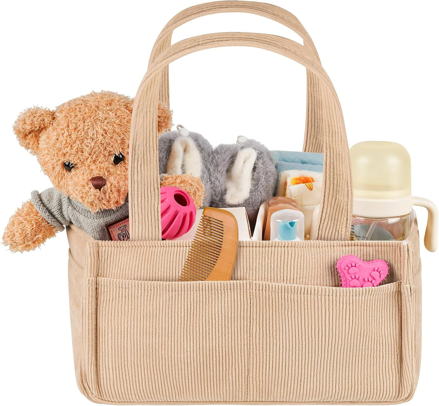 Baby Diaper Caddy Organizer - Portable Nursery Storage Basket for Newborn Essentials, Foldable Diaper Bag Organizer for Baby Shower Gifts and Registry Must-Haves, Car Organizer with Dividers (Blue)