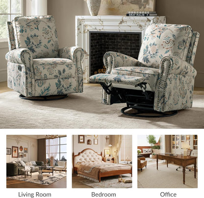 HULALA Home Modern Rocker Recliner, Printed Fabric Swivel Glider with Adjustable Backrest & Footrest, JEACOBEAN