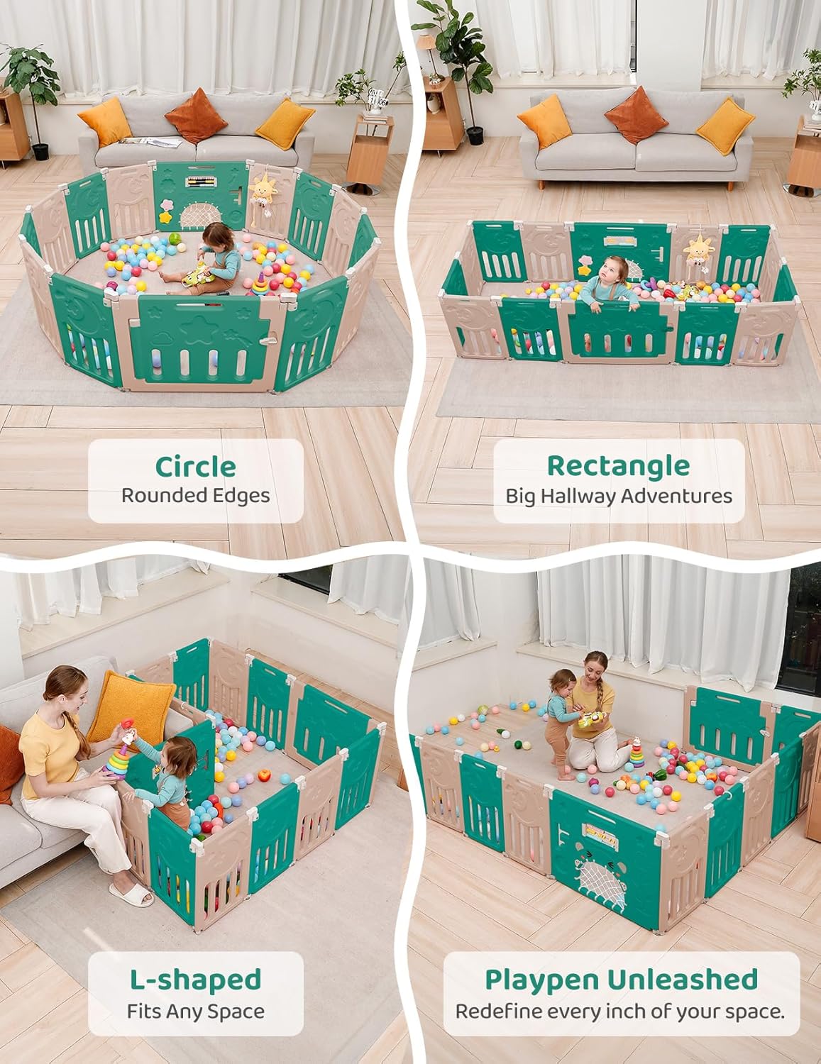Baby Playpen, Dripex Baby Playard for Babies and Toddlers, 14-Panel Foldable Playpen Adjustable Portable Play Area, Indoor/Outdoor Kids Active Center with Game Panel & Safety Gate, Grey White