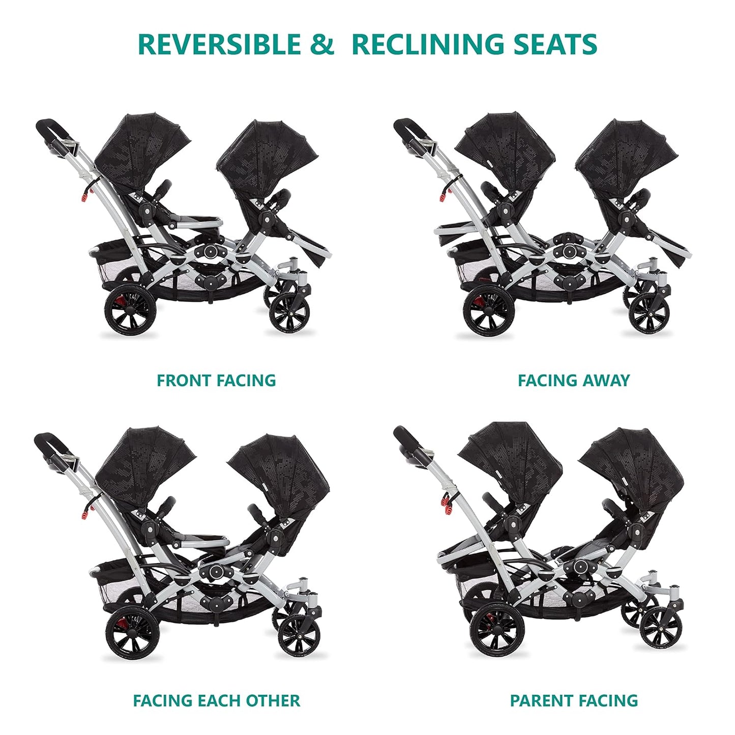 Dream On Me Track Tandem Double Umbrella Stroller in Slate, Lightweight Double Stroller for Infant and Toddler, Multi-Position Reversible & Reclining Seats, Large Storage Basket and Canopy