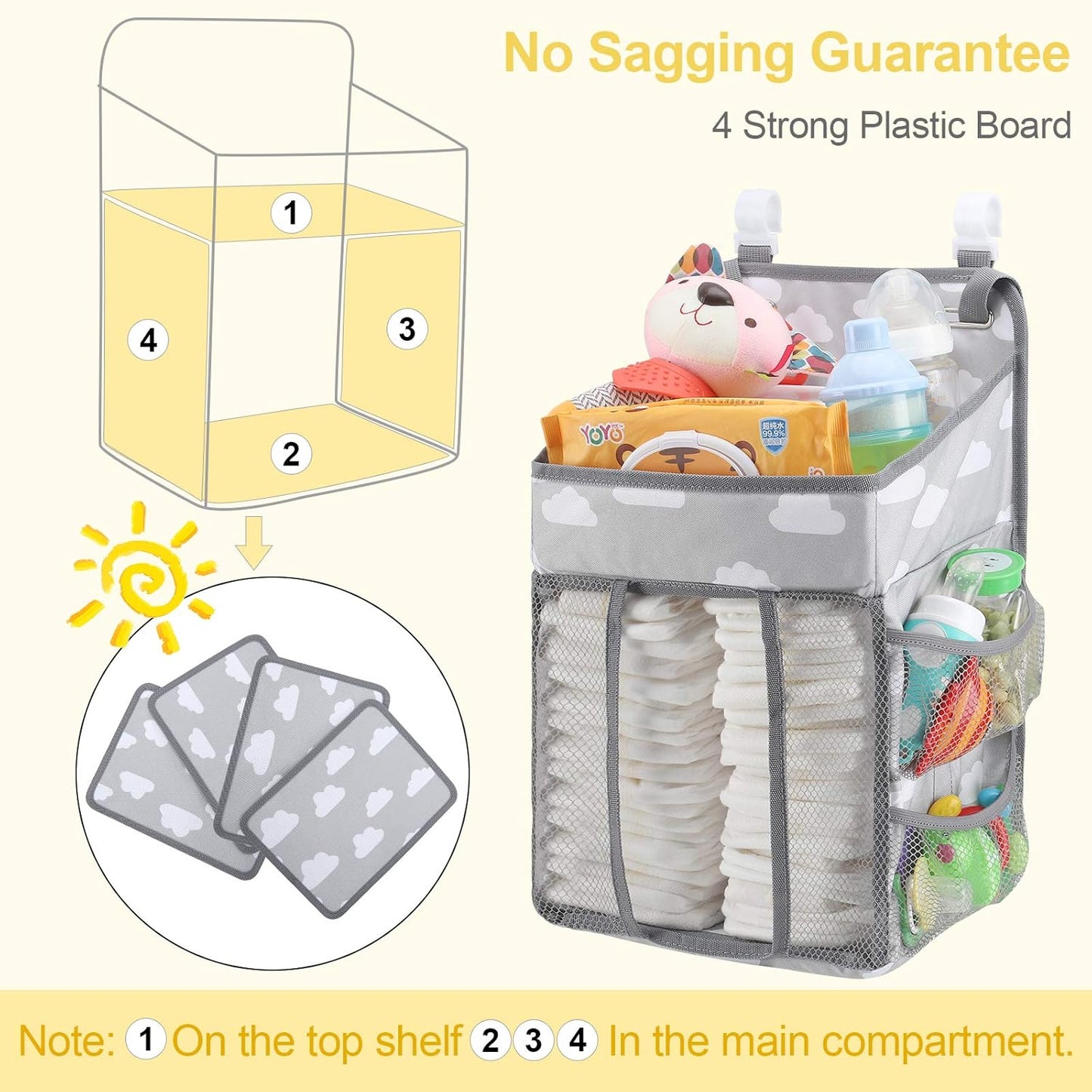 Accmor Hanging Baby Diaper Caddy Organizer, Diaper Stacker, Baby Crib Hanging Classified Storage Bag Organizer for Changing Table, Crib, Playard or Wall & Nursery Organization, Grey