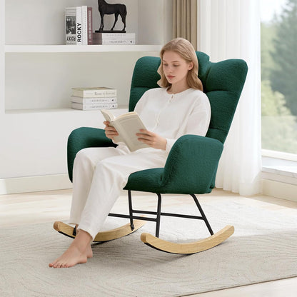 Garvee Nursery Rocking Chair, Teddy Upholstered Glider Rocking Chair with High Backrest, Armchair Reading Chair for Adults, Nursery, Bedroom, Living Room, Office, Beige Without Ottoman