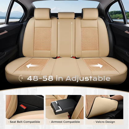 Coverado Leather Seat Covers for Car, Waterproof Car Seat Covers Full Set, 2 in 1 Conversions Car Seat Cover Protector Car Accessories Universal Fit for Most Cars SUVs and Trucks Beige