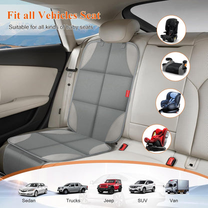 Car Seat Protector, Carseat Seat Protectors with Thick Padding and Upgraded Non-Slip Backing, Waterproof Seat Protector under Baby Car Seat, 600D Fabric Car Seat Covers with Storage Pockets for Baby