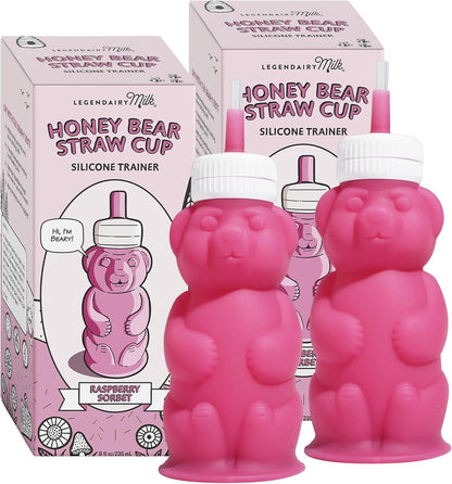 Legendairy Milk Honey Bear Straw Cup for Baby & Toddler, Silicone Squeeze Training Straw Cup, Leak Resistant Baby Sippy Cup with Straw, BPA Free, Dishwasher Safe, Bottle Transition, 8 oz, Green