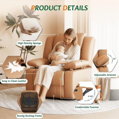 AILEEKISS Nursery Glider Recliner Chair with Adjustable Armrests, Swivel Rocking Recliner for Breastfeeding Moms, 360° Swivel, 30° Rocking, 90°-160° Recline, Easy-Clean Nursery Chair(White)