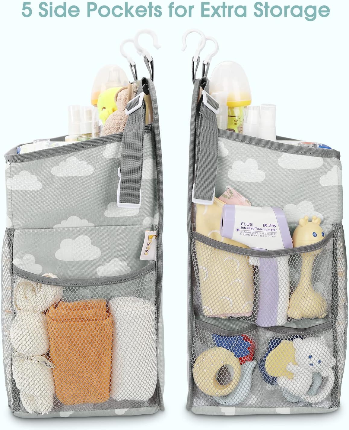 Maliton Changing Table Diaper Organizer - Baby Hanging Diaper Stacker Nursery Caddy Organizer for Cribs Playard Baby Essentials Storage (Gray)
