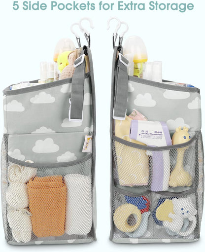 Maliton Changing Table Diaper Organizer - Baby Hanging Diaper Stacker Nursery Caddy Organizer for Cribs Playard Baby Essentials Storage (Gray)