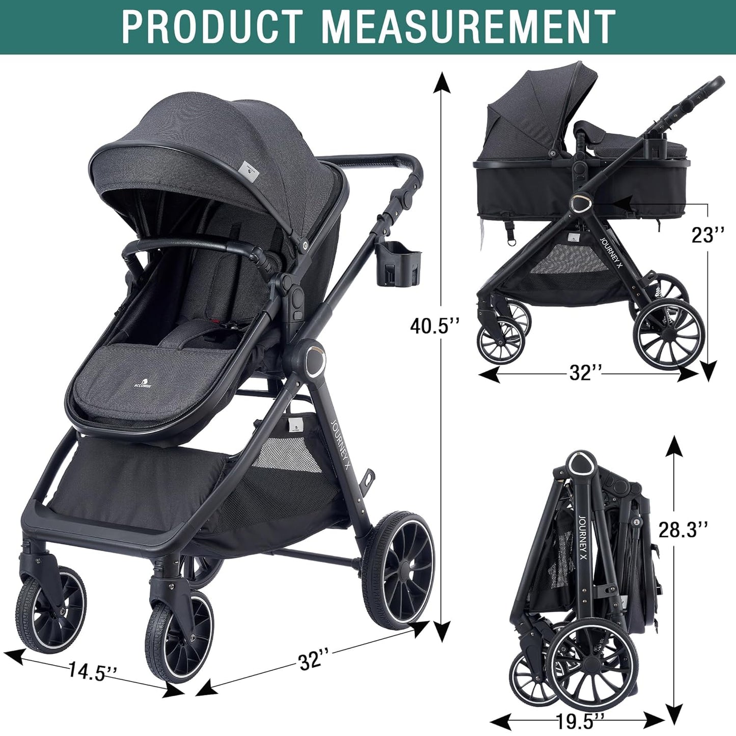Accombe 2 in 1 Baby Stroller, Convertible Bassinet Pushchair for Infants and Newborns 0-36 Months