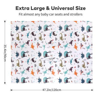 Rquite Car Seat Cover Baby for Girls Boys, 100% Muslin Cotton Infant Carseat Canopy, Soft Breathable Stroller Sun Shade & Newborn Shower Gift, Large Size Universal Fit Summer, Hot & Warm Weather