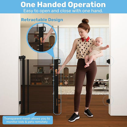 Baby Proof Me Retractable Baby Gates for Stairs & Doorways - 71” Wide Mesh Safety Gate for Toddlers, Dog & Pets - Use for Indoor/Outdoor, Hallways, Deck, Porch - Easy Installation, Secure Closure