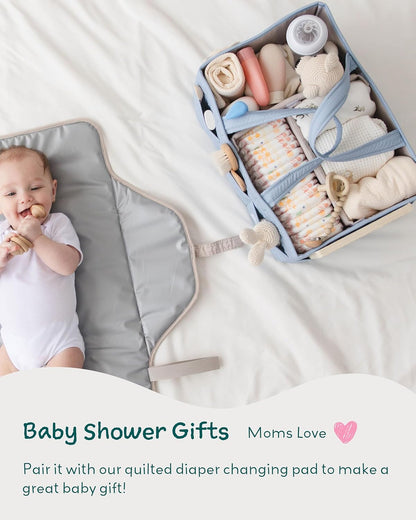 Lily Miles Baby Diaper Caddy Organizer, Quilted Nursery Storage Basket for Newborn Essentials and Diaper Changing Station, Gift for Baby Shower and Registry Must-Have (Willow Green)