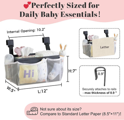 2-Pack Hanging Diaper Organizer for Crib & Changing Table | 50+ Large Capacity Baby Diaper Caddy, Washable Newborn Essentials Organizer for Baby Girl, Ideal Baby Shower Gifts with Hook Straps