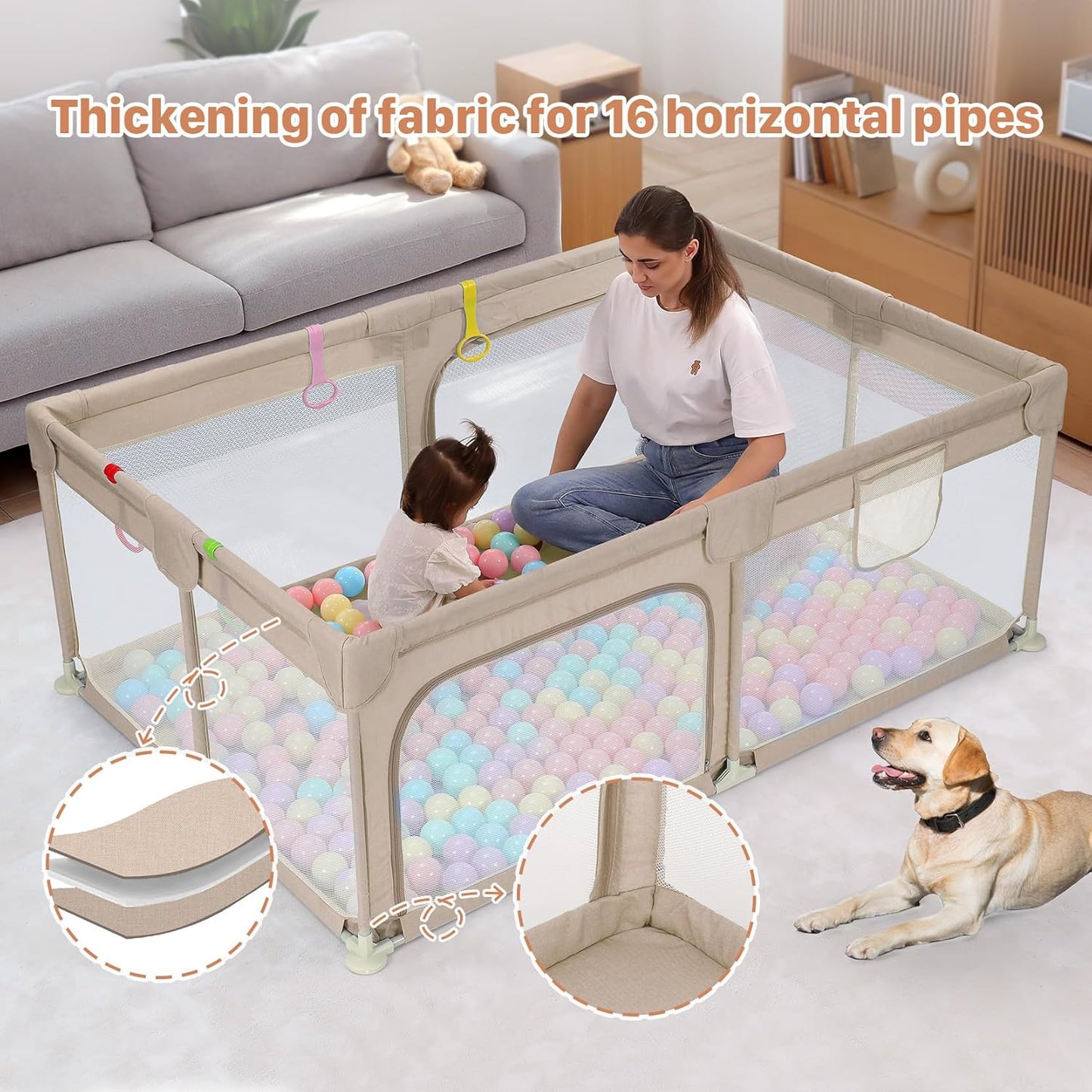 Dripex Baby Playpen, 47"x47" Small Playpen for Babies, Enhanced Safety Baby Play Yard for Indoor & Outdoor, Infant Play Pen with Soft Breathable Visible Mesh, Anti-Fall Design & Easy Setup, Grey