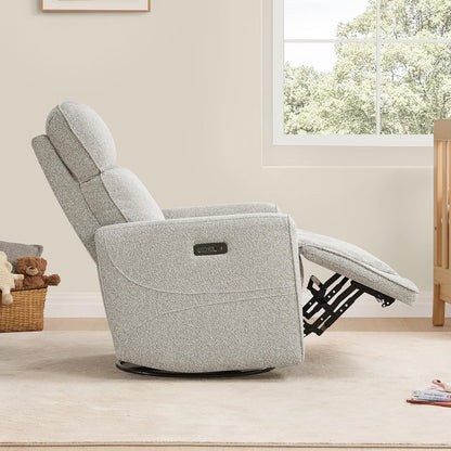 CHITA Power Recliner Chair Swivel Glider with Adjustable Power Headrest, FSC Certified Electronic Modern Nursery Rocking Chair with USB and Type-C Ports, Boucle White