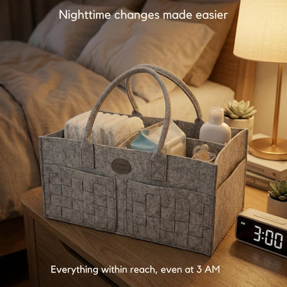 Baby Diaper Caddy Organizer for Nursery – Large Felt Storage Basket for Baby Essentials, Wipes & Diapers – Portable Nursery Organizer Bin for Changing Table or Living Room Light Grey