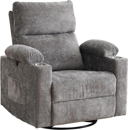 Rocking Chair Nursery with Adjustable Armrest for Breastfeeding, Glider Recliner Nursery Chair with Massage and Heat, Power Swivel Rocker Recliner with Adjustable Headrest, Corduroy, Beige