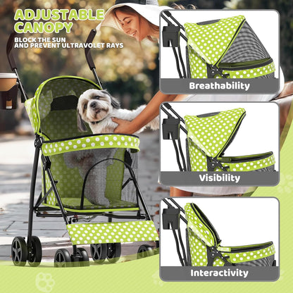 Magshion Compact Pet Stroller for Small-Medium Dogs/Cats up to 22lbs, 4-Wheel Lightweight Umbrella Shaped Portable Puppy Travel Jogger with Breathable Mesh, Cup Holder & Rear Storage, Black