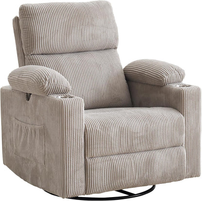 Rocking Chair Nursery with Adjustable Armrests, Electric Glider Recliner Nursing Chair for Breastfeeding, Power Swivel Recliner Chairs with Massage and Heat, Adjustable Headrest , FSC Certified, White
