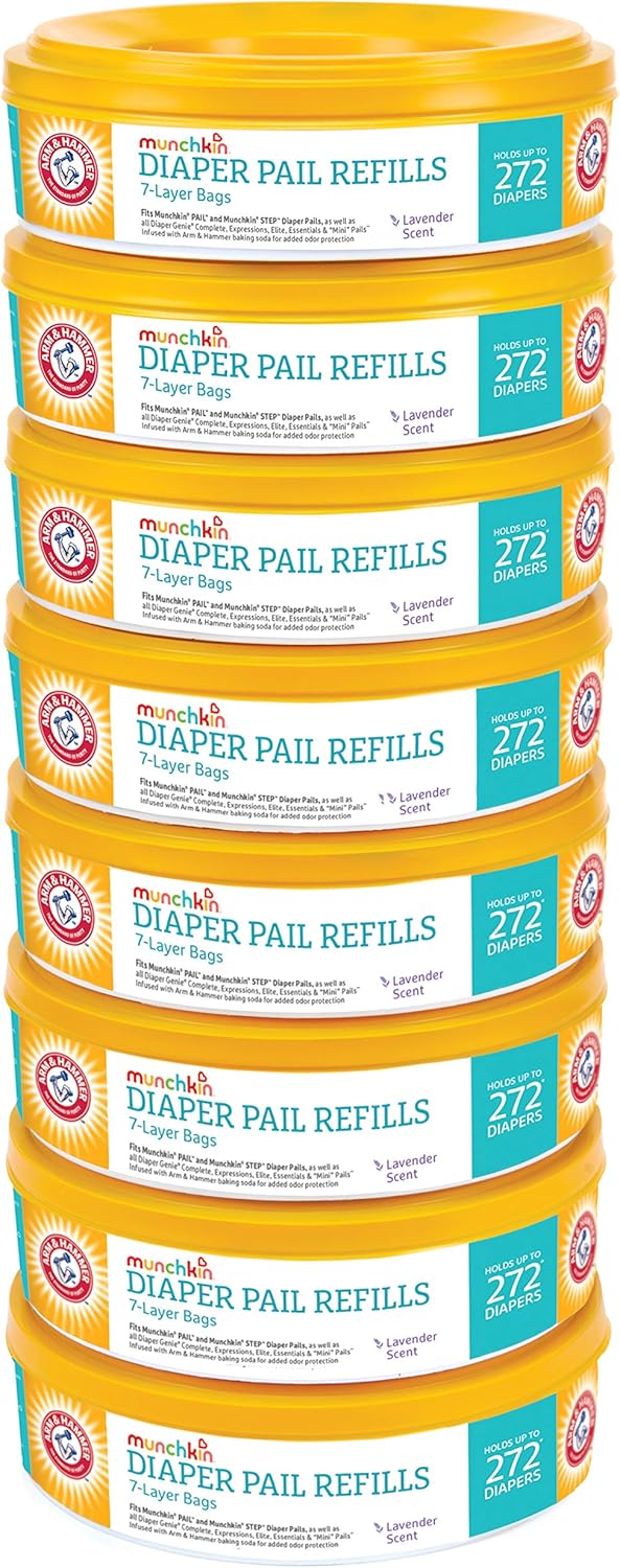 Munchkin® Arm & Hammer Diaper Pail Refill Rings, Holds up to 2,176 Newborn Diapers, 8 Pack