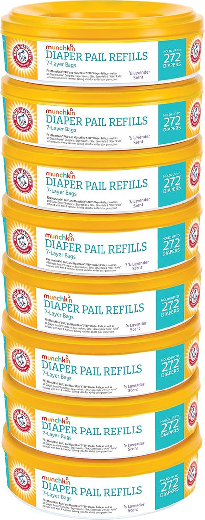 Munchkin® Arm & Hammer Diaper Pail Refill Rings, Holds up to 2,176 Newborn Diapers, 8 Pack