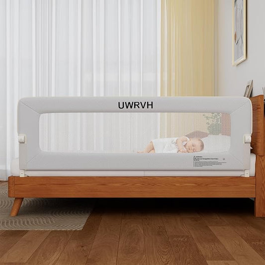 Folding Bed Rail Guard for Toddlers,Safety Toddler Bed Rails,Baby Bed Rails- U-Shape No Drilling Design, Universal Fit for Twin/Full/Queen/King/Bunk Beds (Grey, 75" L x 28" H)
