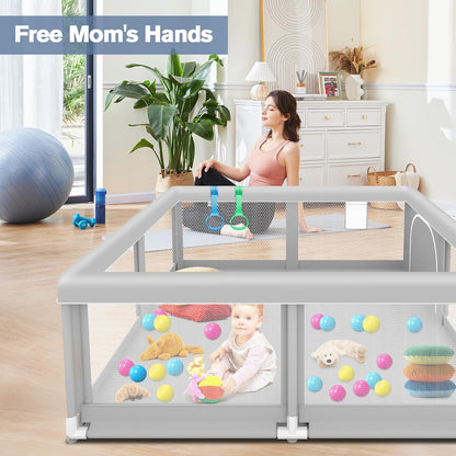 Large Baby Playpen for Babies and Toddlers, Playpen 74×50, Large Baby Play Yards Indoor & Outdoor, Sturdy Safety Baby Play Pen with Soft Breathable Mesh, Toddlers Activity Center with Anti-Slip Base
