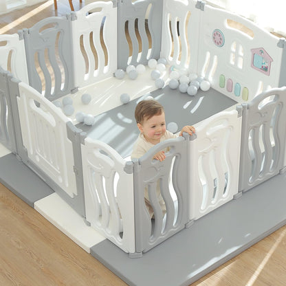 Baby Playpen Kids Activity Centre Safety Play Yard Home Indoor Outdoor New Pen (Multicolour) (White) (Macarons Classic Set 14 Panel)