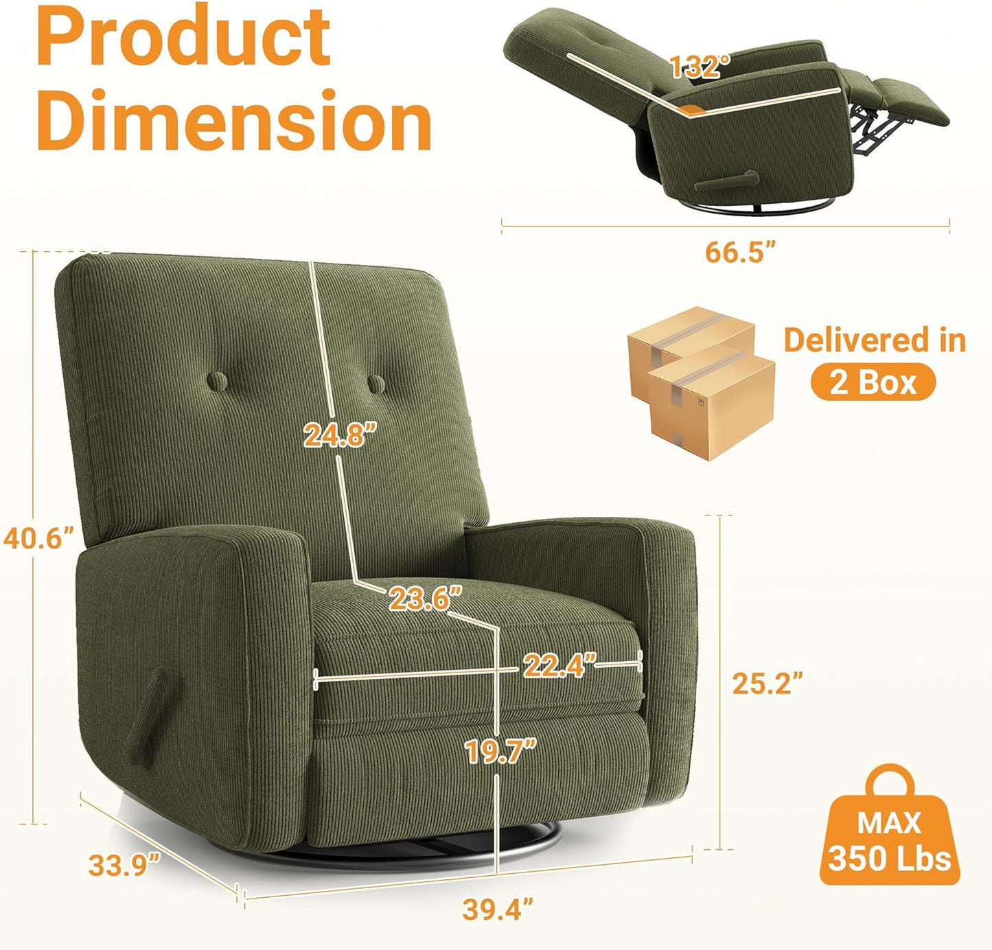 IDEALHOUSE Recliner Chair, 360° Swivel Rocking Glider Chair for Adults with Adjustable Backrest & Footrest, Cozy Linen Upholstered Armchair for Living Rooms, Bedrooms, Apartments, Beige