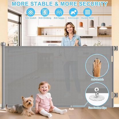 71 Inch Retractable Baby Gates Extra Wide, 41 Inch Reinforced Extra Tall Mesh Safety Gate for Kids Pets, Retractable Dog Gate Baby Retractable Gate for Stair Hallways Doorway Indoor Outdoor, Gray