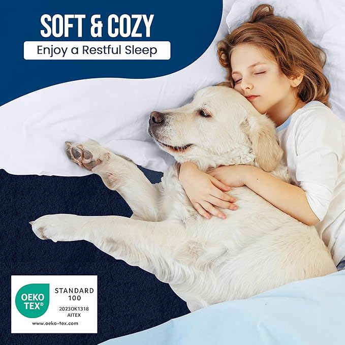 King Size Mattress Protector Waterproof, Premium 200 GSM Terry Mattress Cover, Soft & Breathable Bed Cover, Fitted Sheet Style Stretchable Deep Pockets 17" by Utopia Bedding (Navy Blue)