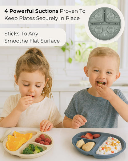 Hippypotamus Toddler Plates with Suction - 100% Food-Grade Silicone Baby Plates with Lids - Microwave & Dishwasher Safe - BPA Free - Set of 3 (Pink/Mint/Lavender with LIDS)