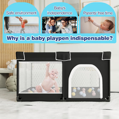 Grobeybees Playpen for Babies and Toddlers, Small Baby Playpen, Playard with Bag, Indoor & Outdoor Play Pen, Sturdy Safety Baby Play Yard with Soft Breathable Mesh(Black, 36x36 inches)