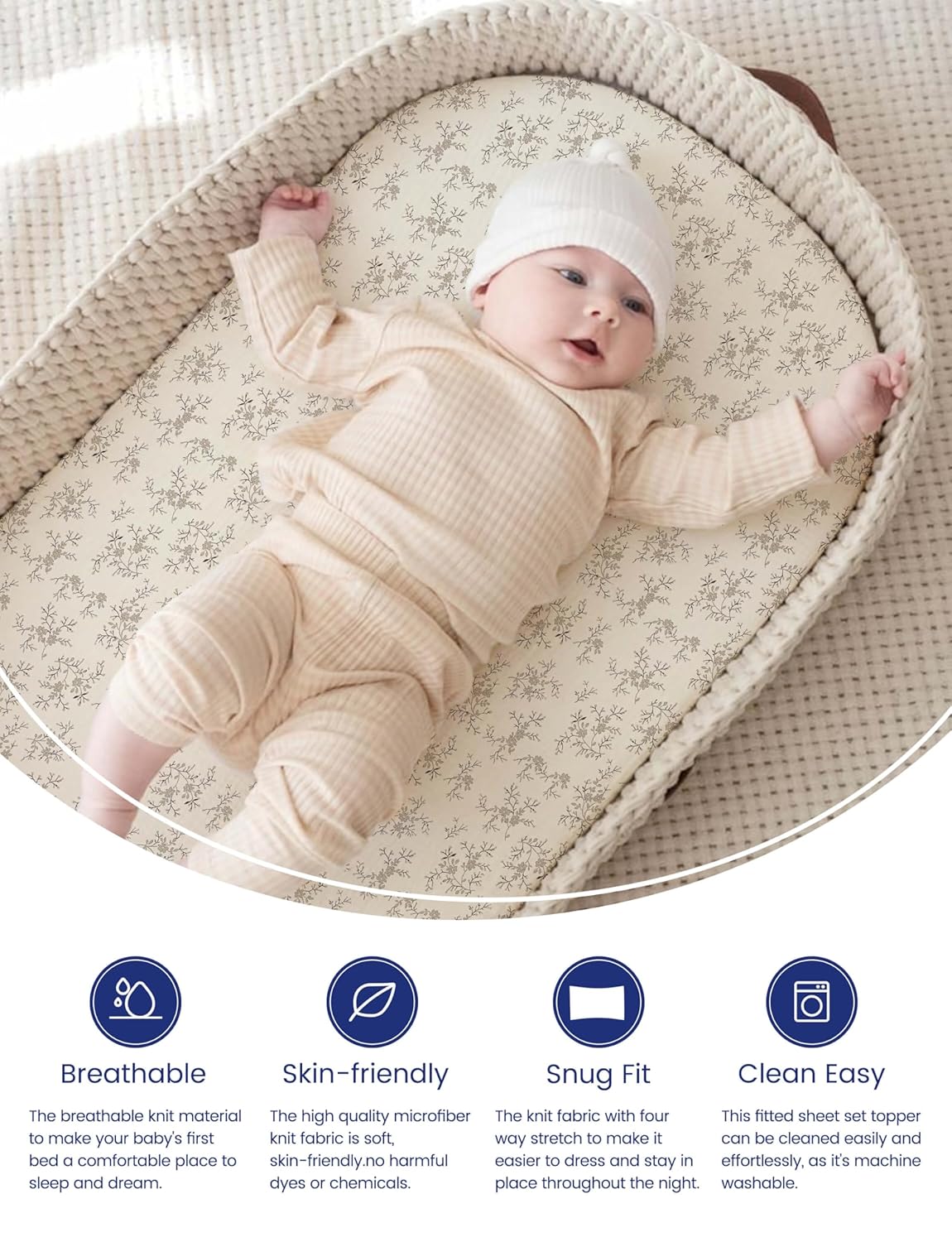 TotAha Premium Stretchy Bassinet Sheets for Baby Girl, Silky Comfort Cradle Sheets Fitted 18 x 36 for Oval, Rectangular, Hourglass Mattress, Hypoallergenic, Buttery Soft 2-Pack (Floral & Pale Pink)