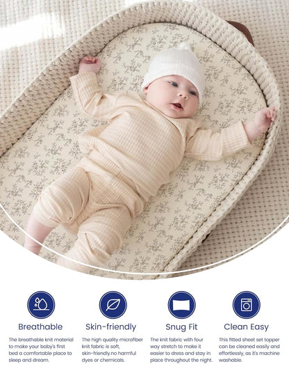 TotAha Premium Stretchy Bassinet Sheets for Baby Girl, Silky Comfort Cradle Sheets Fitted 18 x 36 for Oval, Rectangular, Hourglass Mattress, Hypoallergenic, Buttery Soft 2-Pack (Floral & Pale Pink)
