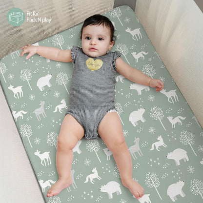 Baby Mini Crib Sheets Girl, Portable 38”x26” Pack and Play Sheets Fitted for Playard and Pack N Play Mattress, 3-Pack Soft Microfiber Pink Rainbow