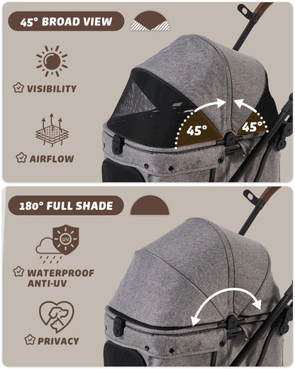 HITTITE Pet Stroller with Weatherproof Cover, All-Terrain 4-Wheel Cat & Dog Stroller with Adjustable Canopy, Foldable Dog Strollers with Storage Basket for Small to Medium Dogs Up to 55 lbs.