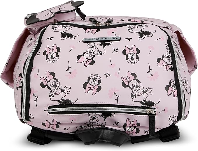 Disney Diaper Bag Backpack with Changing Pad Minnie Mouse – 16” Nylon Baby Bag for Parents, Insulated Bottle Holders, Multiple Storage Pockets