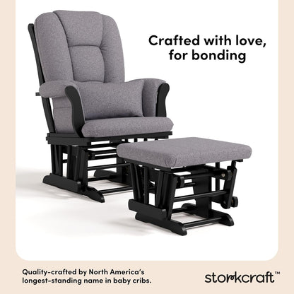 Storkcraft Tuscany Glider with Ottoman (Black/Gray) — GREENGUARD Gold Certified, Bonus Lumbar Cushion Included, Solid Wood Base, Smooth Motion, Award-Winning Nursery Rocking Chair, Glider and Ottoman