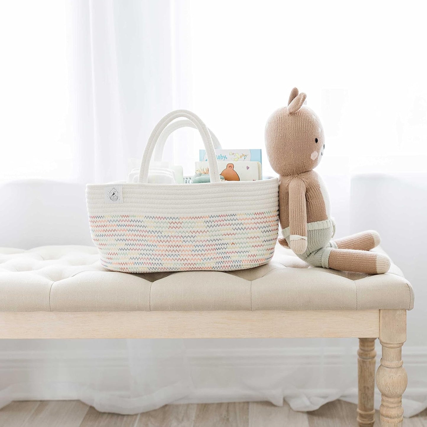 OrganiHaus Pastel Rainbow Nursery Storage Basket, Cotton Rope Toy & Diaper Caddy Organizer with Handles, Baby Diaper Organizer, Foldable Design, Machine Washable, Ideal for Baby Room & Laundry
