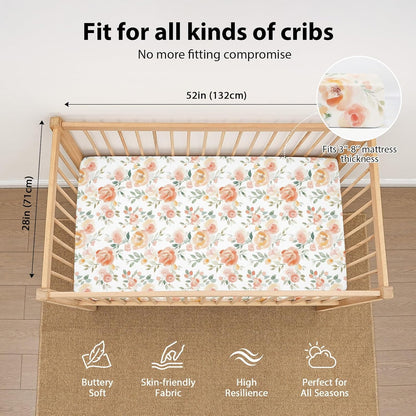 Baby Mini Crib Sheets Girl, Portable 38”x26” Pack and Play Sheets Fitted for Playard and Pack N Play Mattress, 3-Pack Soft Microfiber Pink Rainbow